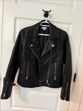 Topshop Black Faux Leather Biker Jacket